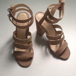 Beige Platform Ankle Strap Wedge Heels